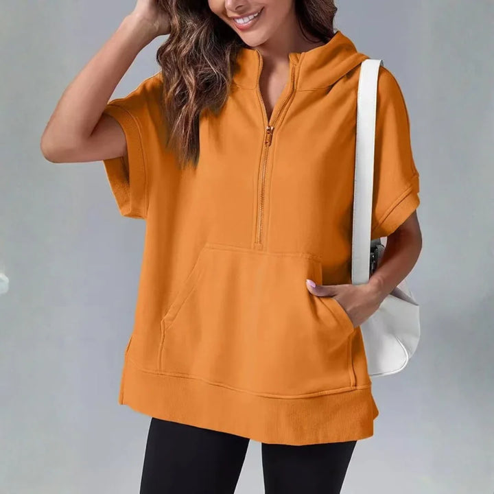 Short-Sleeve Quarter-Zip Hooded Pullover