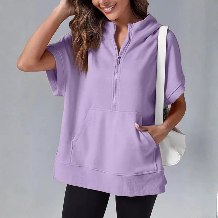 Short-Sleeve Quarter-Zip Hooded Pullover