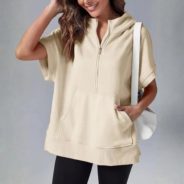 Short-Sleeve Quarter-Zip Hooded Pullover