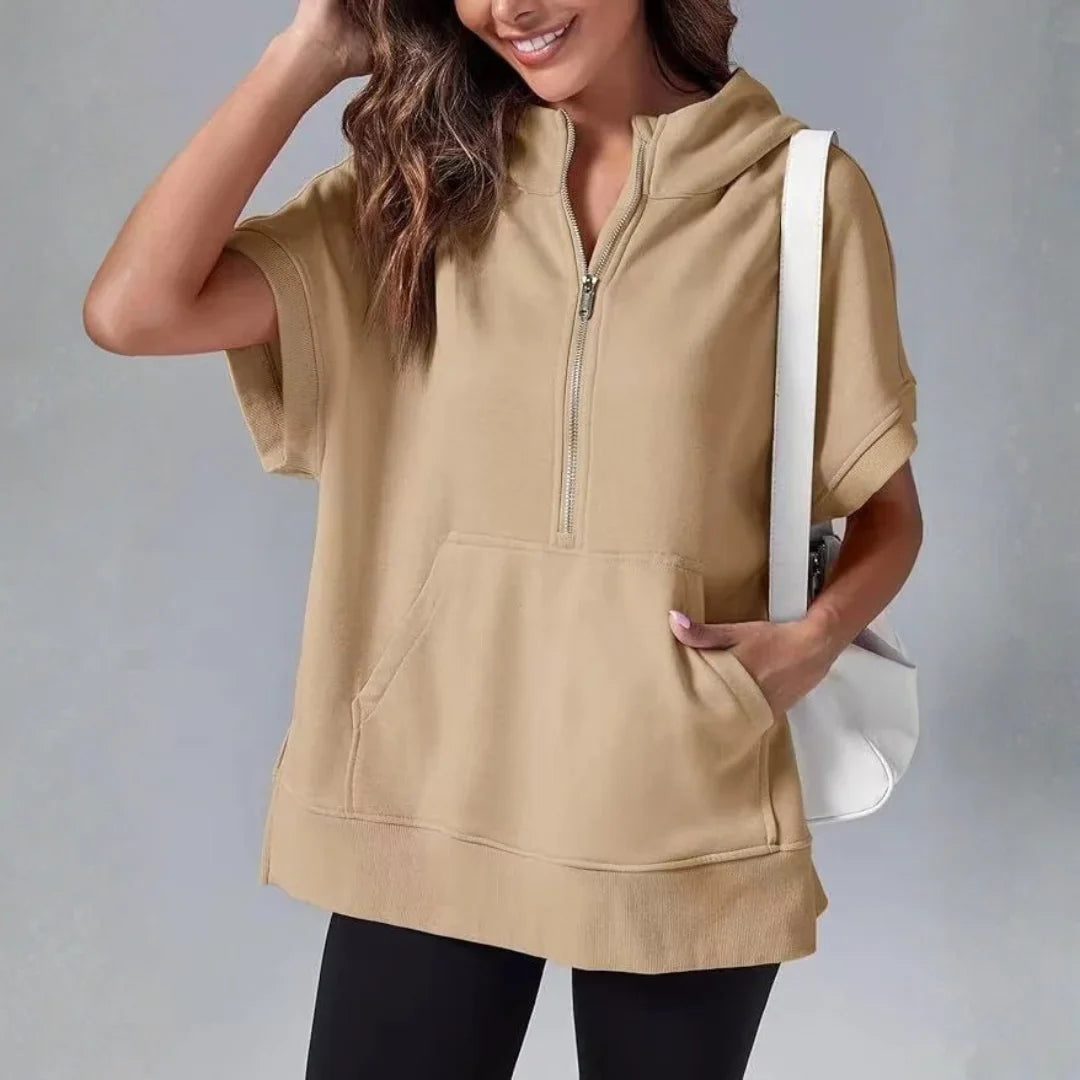 Short-Sleeve Quarter-Zip Hooded Pullover