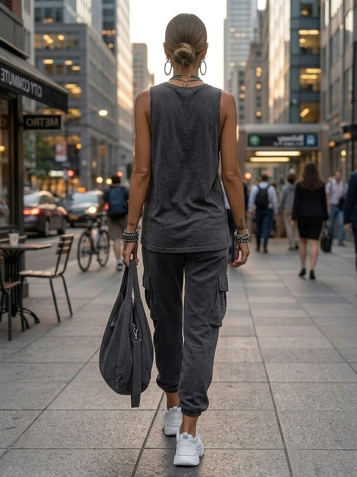Cargo Pocket Casual Tank &amp; Jogger Set