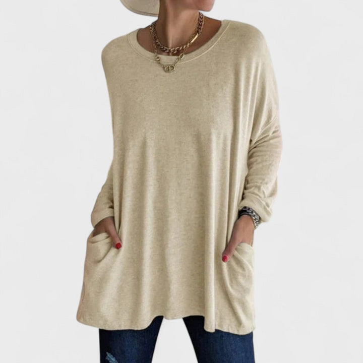 Miya™ | Oversized Pocket Long-Sleeve Tunic Top