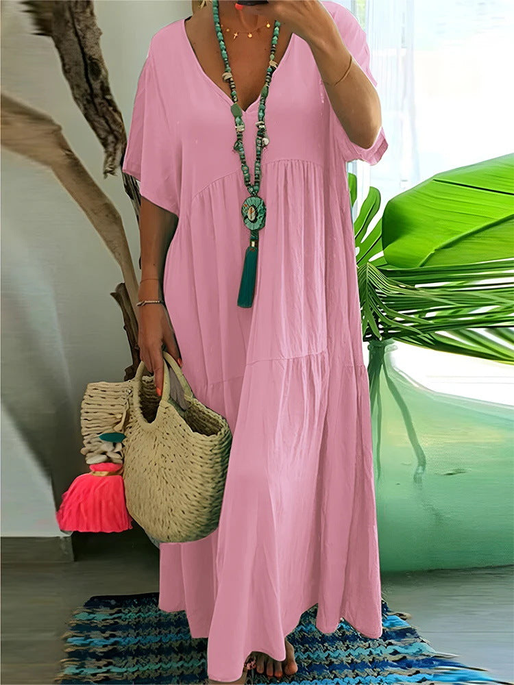 Tiered Boho V-Neck Loose Maxi Dress