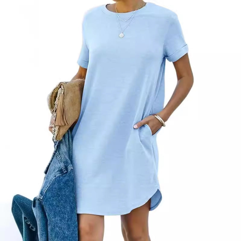 Pocket Casual Loose T-Shirt Mini Dress