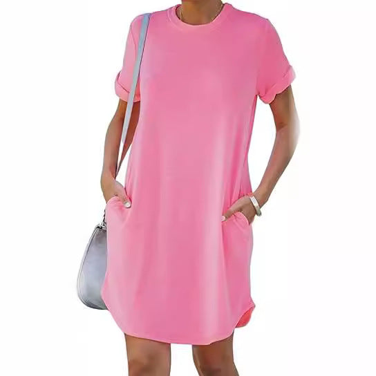 Pocket Casual Loose T-Shirt Mini Dress