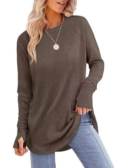 Filippa™ | Curved-Hem Raglan Long-Sleeve Top