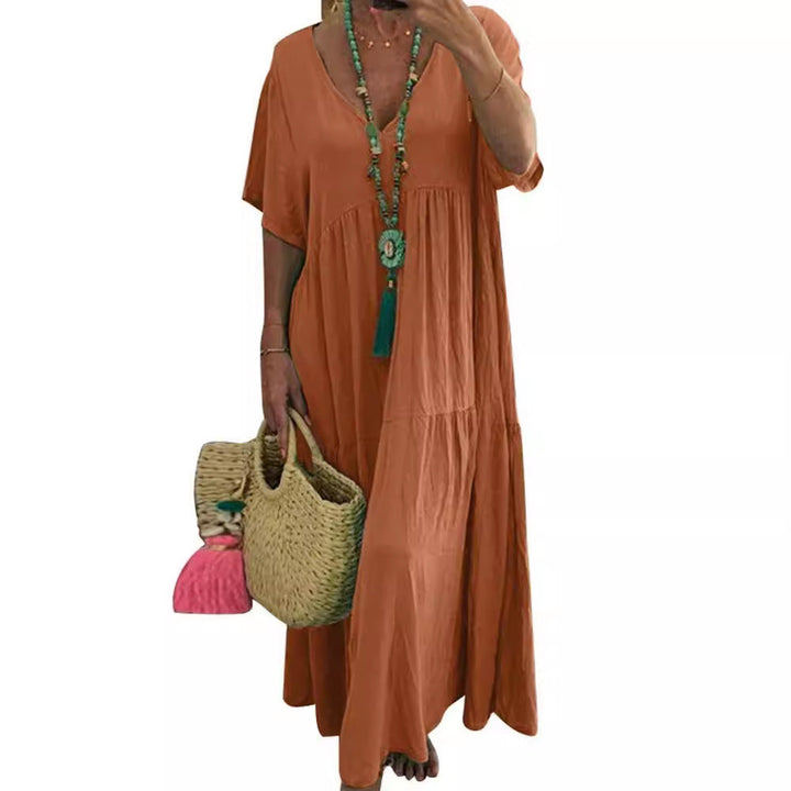 Tiered Boho V-Neck Loose Maxi Dress