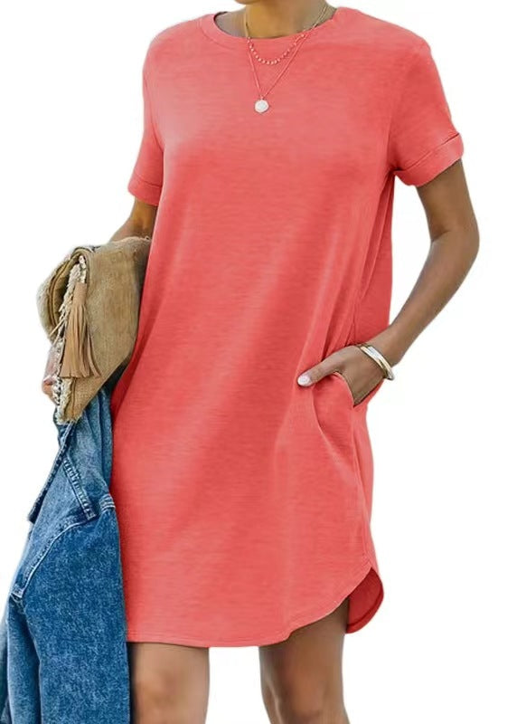 Pocket Casual Loose T-Shirt Mini Dress