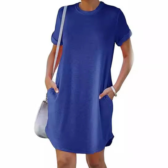 Pocket Casual Loose T-Shirt Mini Dress