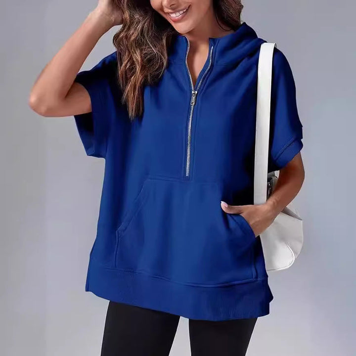 Short-Sleeve Quarter-Zip Hooded Pullover