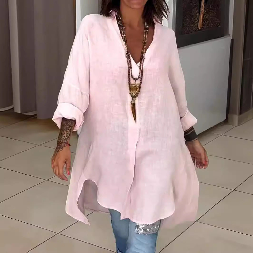 Oversized Boho Linen Longline Shirt