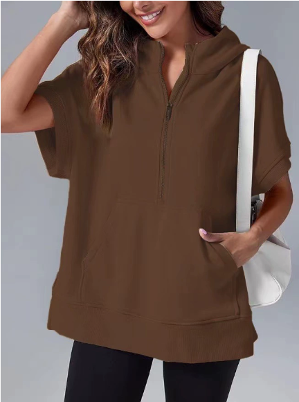 Short-Sleeve Quarter-Zip Hooded Pullover