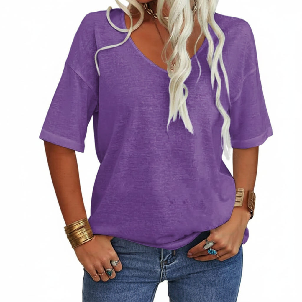 Chic Casual Solid V-Neck T-Shirt