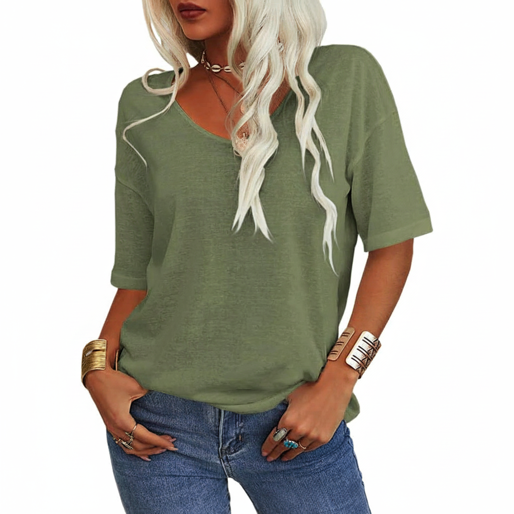 Chic Casual Solid V-Neck T-Shirt