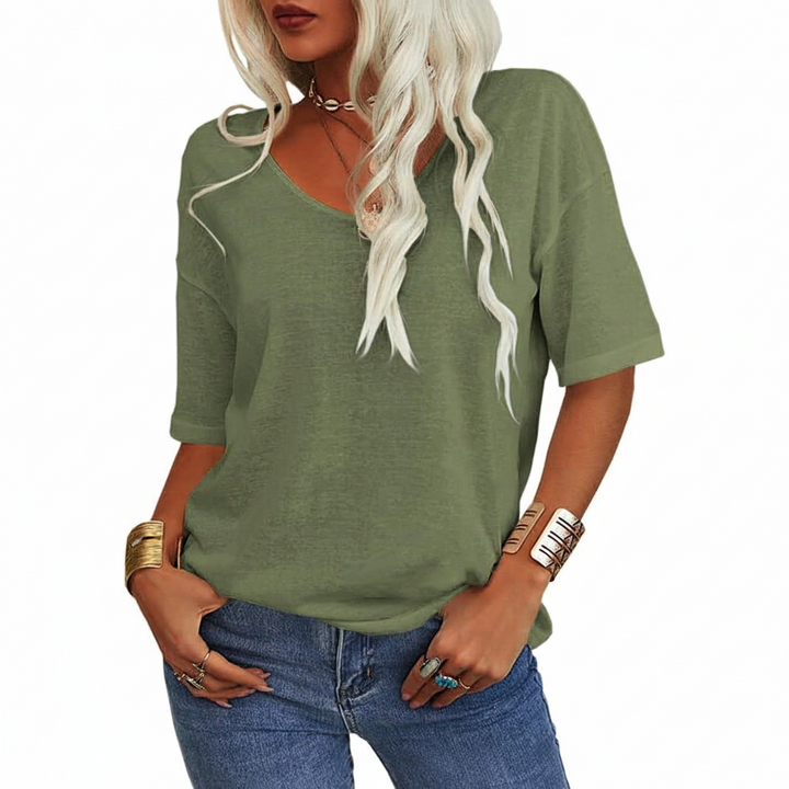 Chic Casual Solid V-Neck T-Shirt