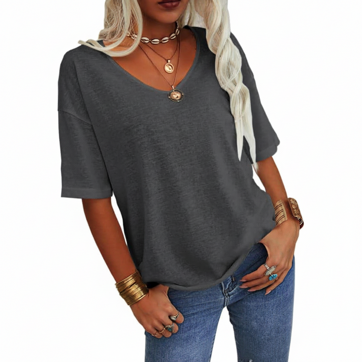 Chic Casual Solid V-Neck T-Shirt