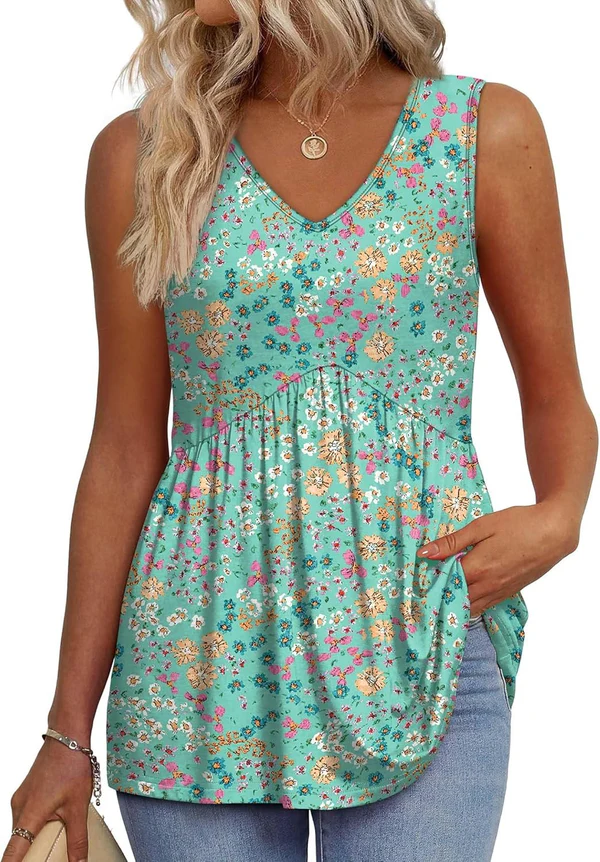 Peplum V-Neck Printed Tank Top