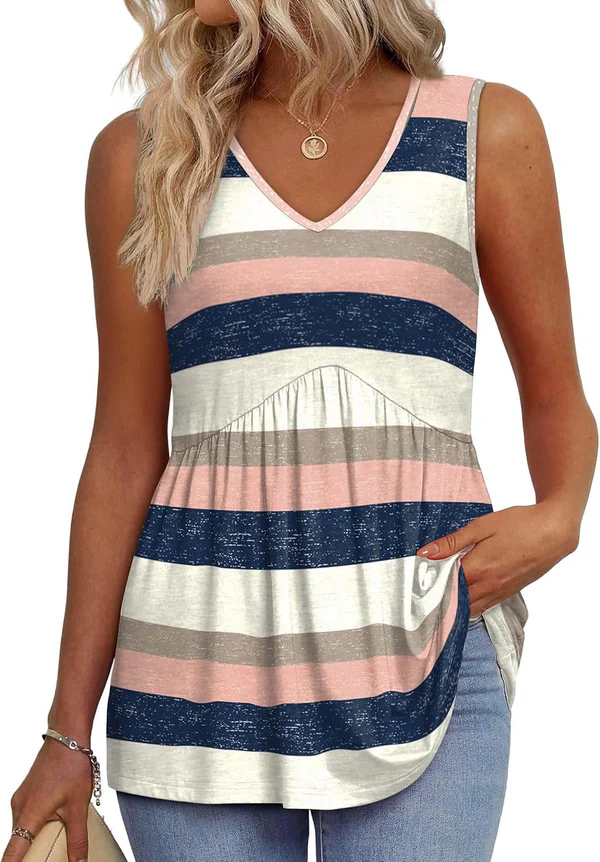 Peplum V-Neck Printed Tank Top