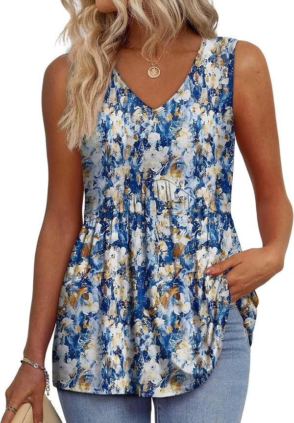 Peplum V-Neck Printed Tank Top
