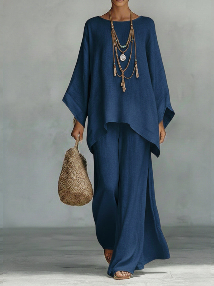 Batwing Linen Boho Wide-Leg 2-Piece Set