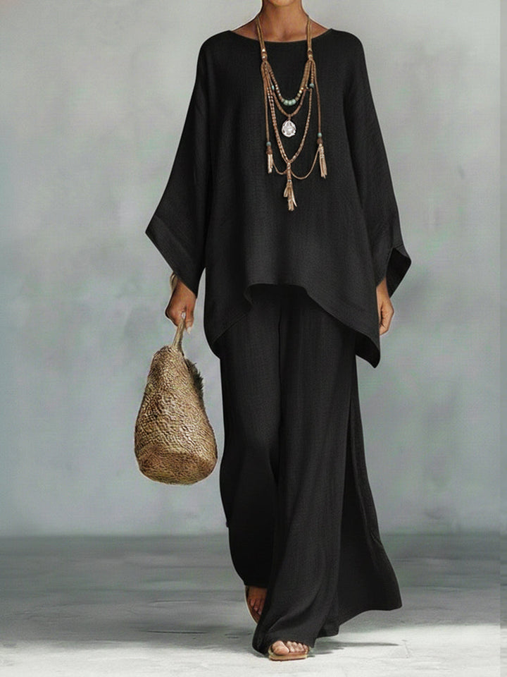 Batwing Linen Boho Wide-Leg 2-Piece Set