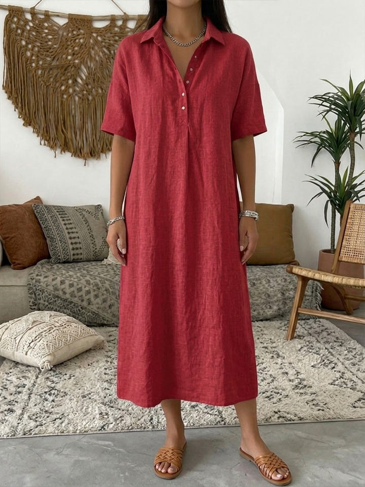 Polo Collar Casual Linen Maxi Dress