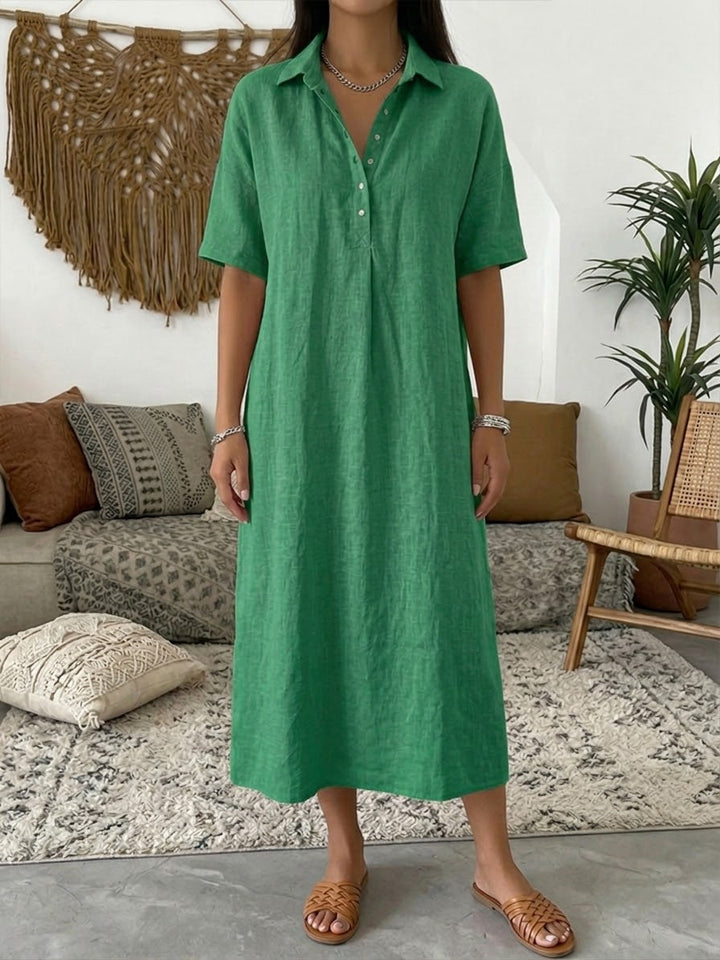 Polo Collar Casual Linen Maxi Dress