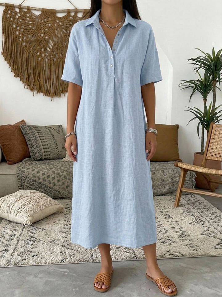 Polo Collar Casual Linen Maxi Dress