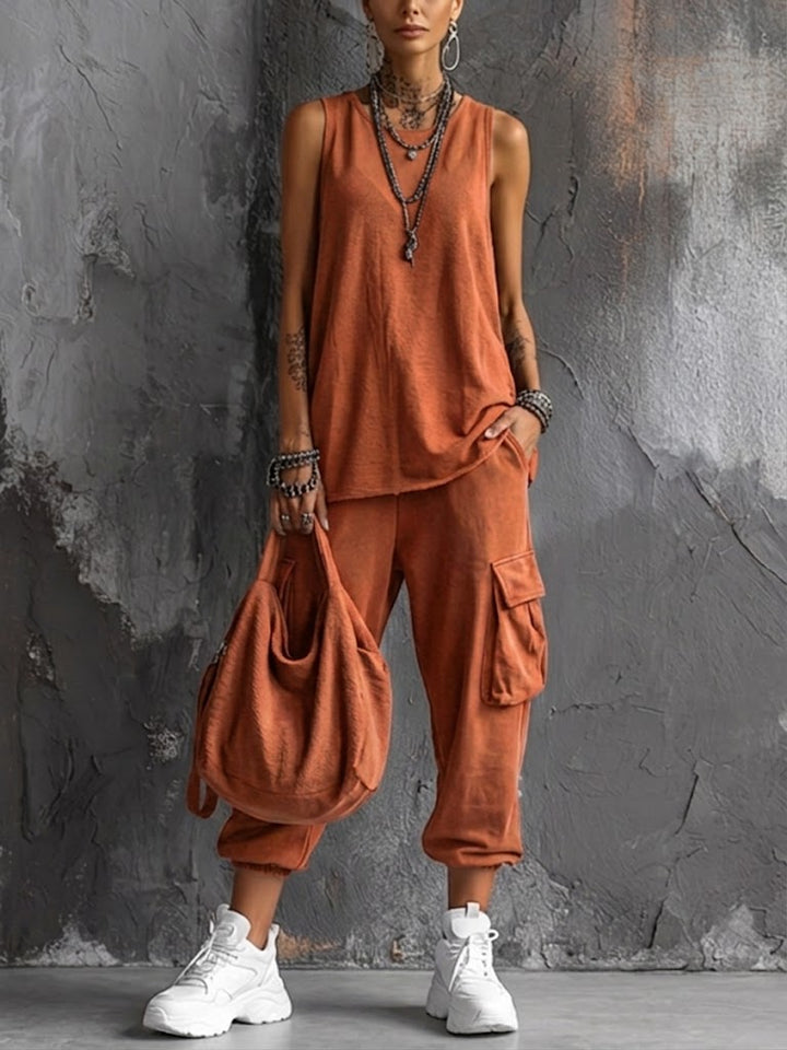 Cargo Pocket Casual Tank &amp; Jogger Set
