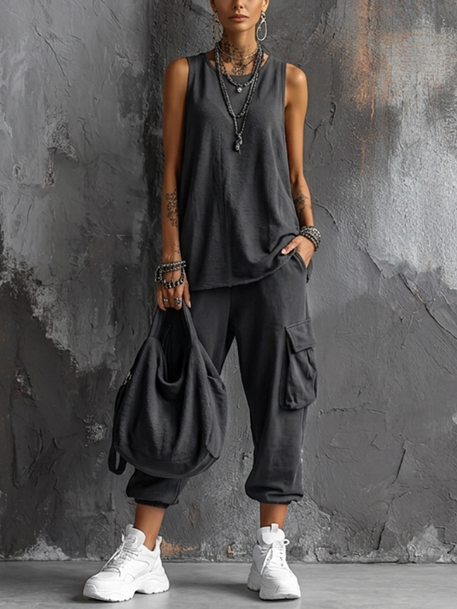 Cargo Pocket Casual Tank &amp; Jogger Set
