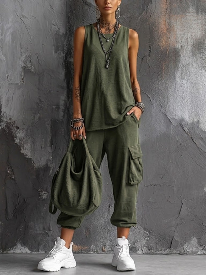 Cargo Pocket Casual Tank &amp; Jogger Set